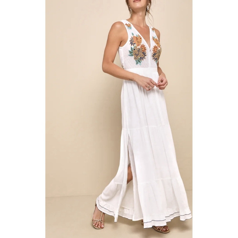 Lulus Tickets To Paradise Embroidered Maxi Dress Women's Sz Small